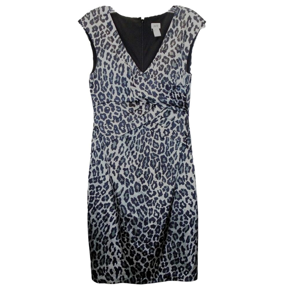 Vintage Cache Leopard Sleeveless Faux Wrap Dress 6 Edgy Black Gray Sleek Stretch